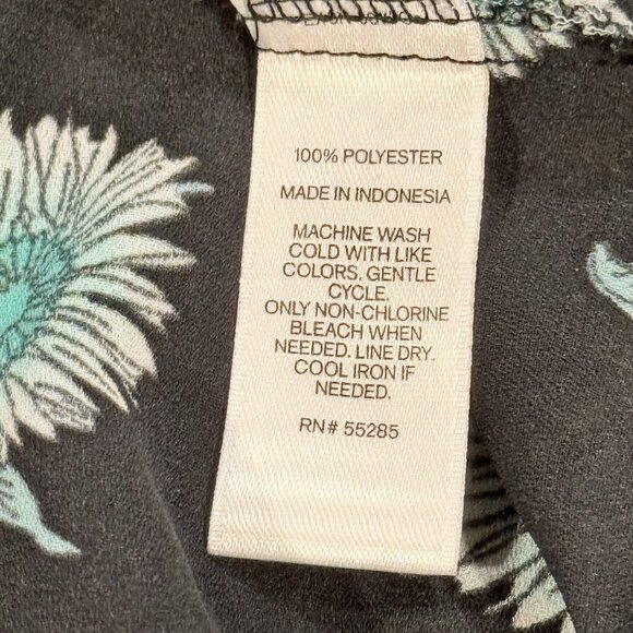 Express Portofino Teal & Black Floral Roll Tab Long Sleeve Womens Top Size Large - Picture 7 of 9